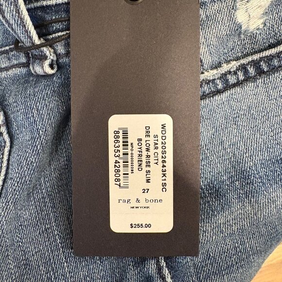 Rag & Bone Dre Low Rise Slim Boyfriend Jeans Women's Size 27 in Star City NWT! - Picture 4 of 8